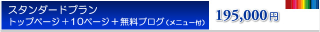 スタンダードプラン　トップページ+10ページ+無料ブログ（メニュー付）　195,000円